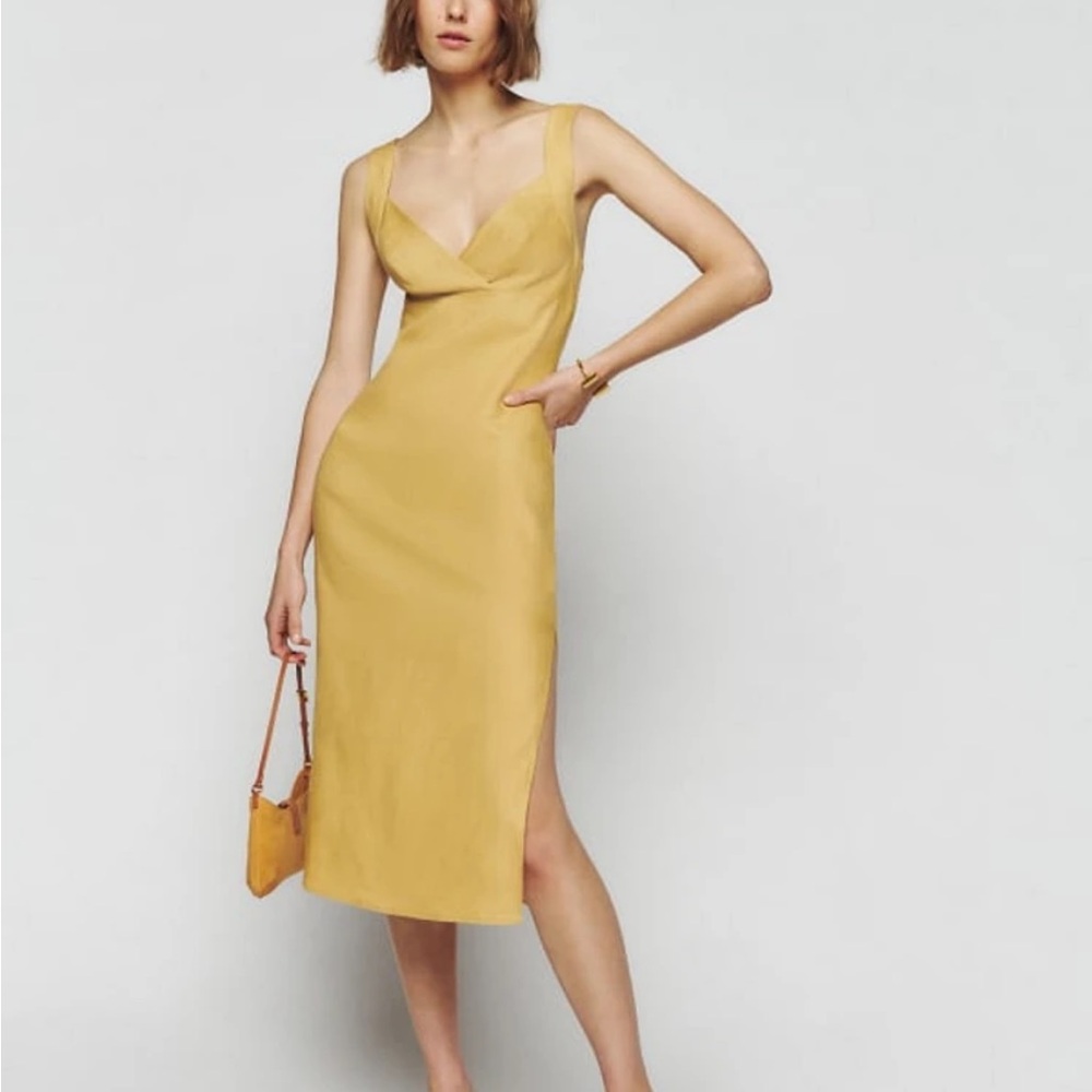 Reformation Yellow Midi Linen Dress Size 0